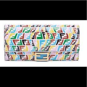 Fendi continental Vertigo blue multi color wallet 100% authentic
